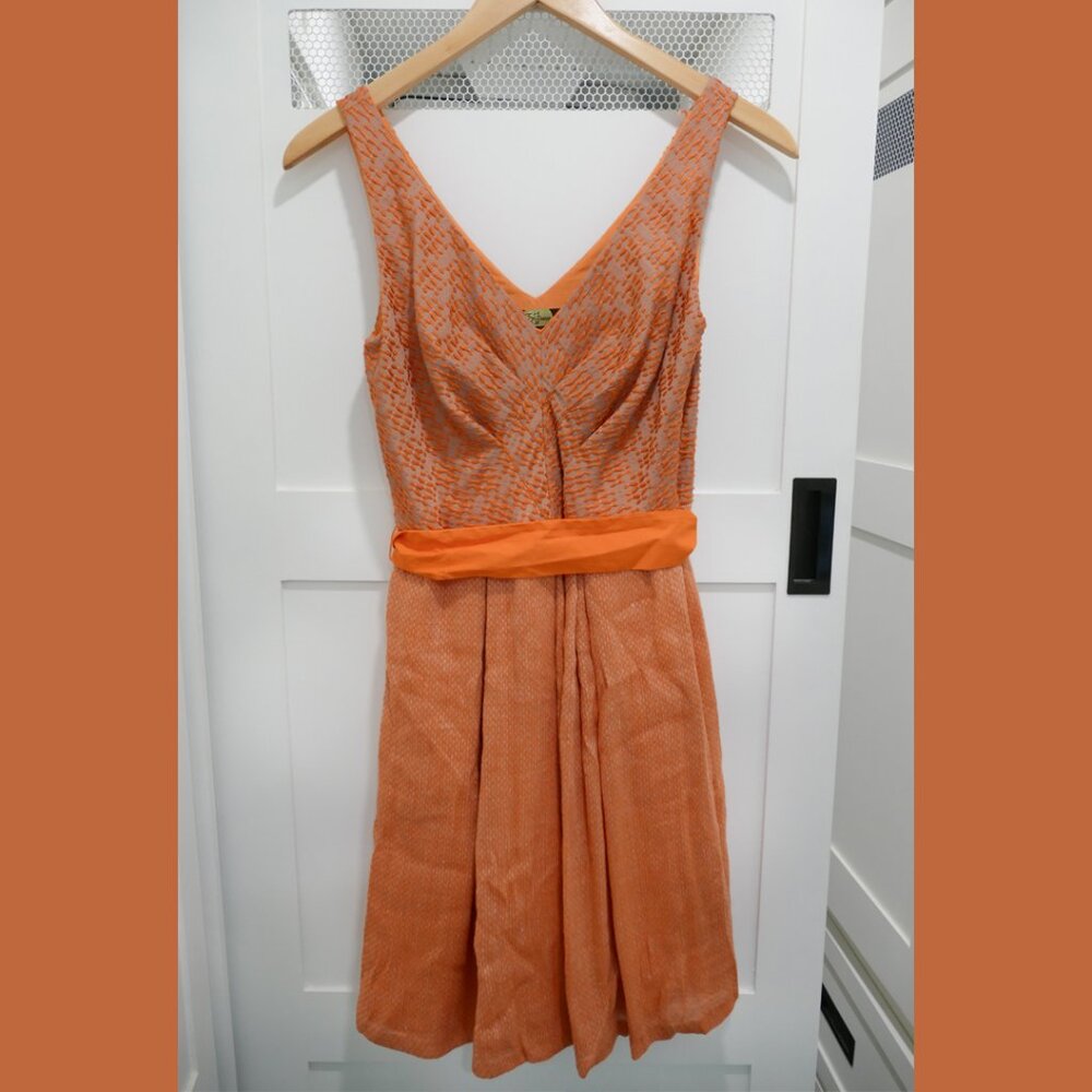 SOLD Anthropologie Eva Franco Dress Swing Orange Texture 50's Housewife Belted - Picture 4 of 8